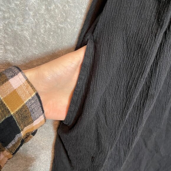 Lands End Women Beachy Travel Gauze Relaxed A Line V Neck Black Midi Dress XL - Picture 4 of 13